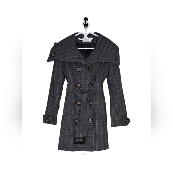 Tweed Cotton Lined Corpcore Preppy Spring Academia Trench Coat Jacket Size M - Picture 1 of 9